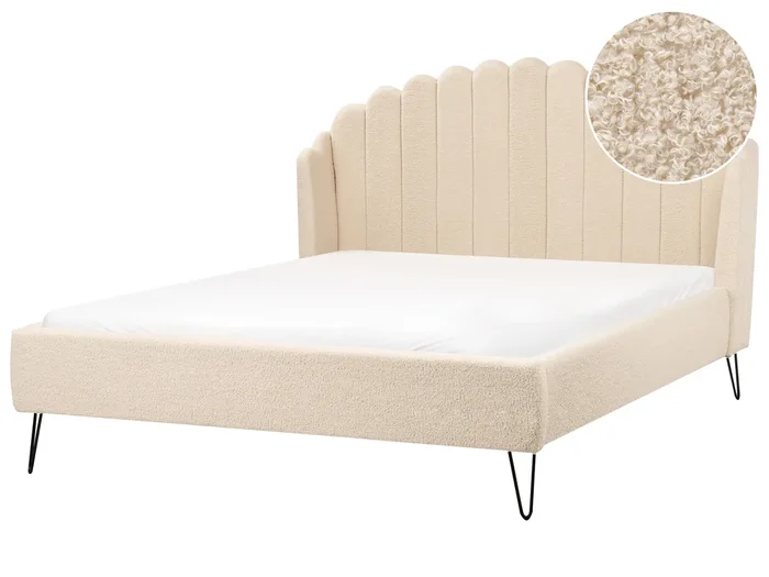 Cama Bouclé AMBILLOU 160 x 200 cm Beige