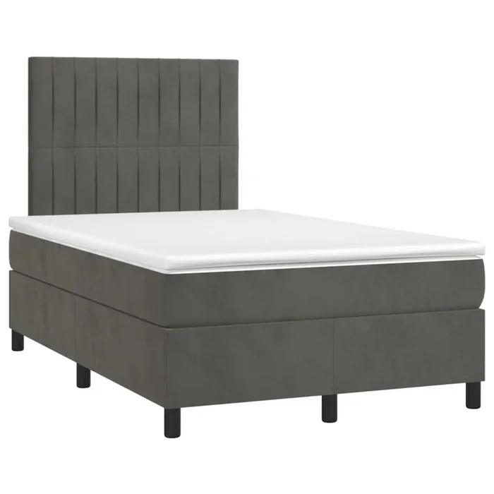 Cama box spring colchón y LED terciopelo gris oscuro 120×200 cm Rayas verticales
