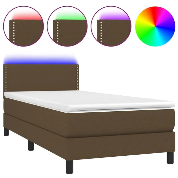 Cama box spring colchón y luces LED tela marrón oscuro 90x200cm Liso con clavos