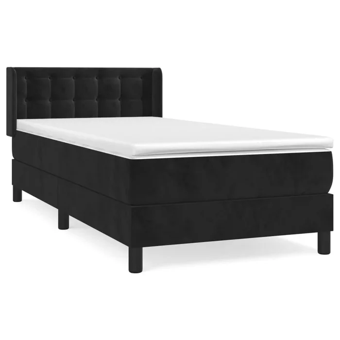 Cama box spring con colchón cuero sintético negro 90×190 cm Botones