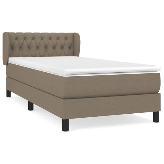 Cama box spring con colchón tela gris taupe 100×200 cm Diseño de botones