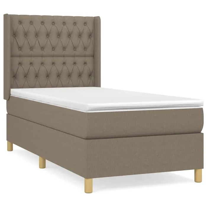 Cama box spring con colchón tela gris taupe 100×200 cm Diseño de botones