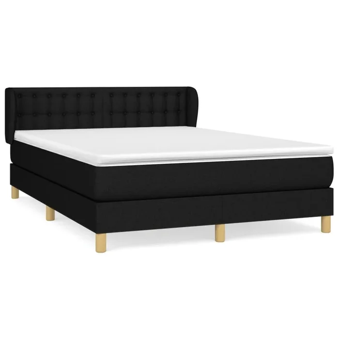 Cama box spring con colchón tela negro 140×190 cm Botones