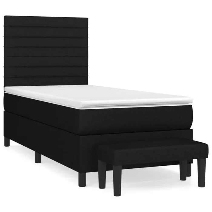 Cama box spring con colchón tela negro 80×200 cm Rayas horizontales