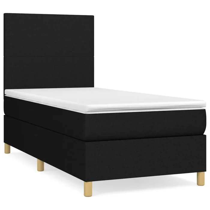 Cama box spring con colchón tela negro 90×200 cm Diseño plano