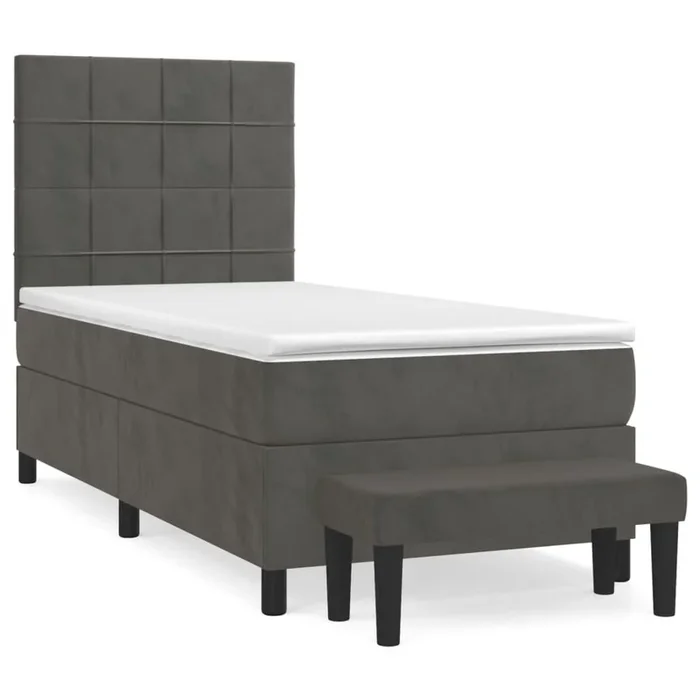 Cama box spring con colchón terciopelo gris oscuro 90×200 cm Bloques con cuadros