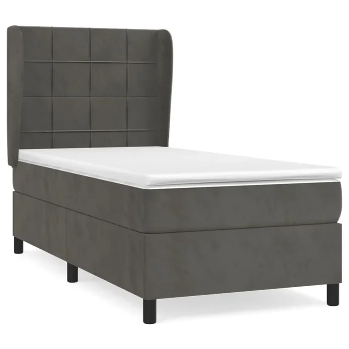 Cama box spring con colchón terciopelo gris oscuro 90×200 cm Bloques con cuadros