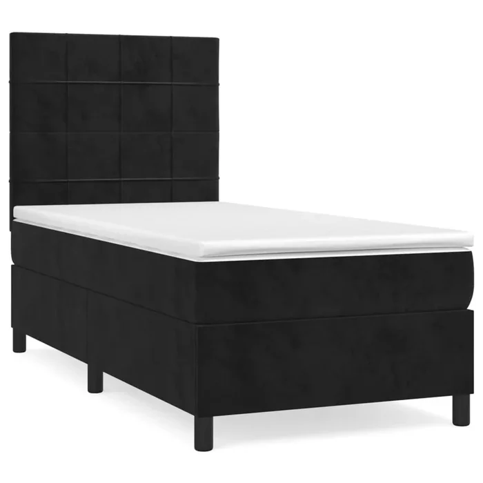 Cama box spring con colchón terciopelo negro 90×200 cm Bloques con cuadros