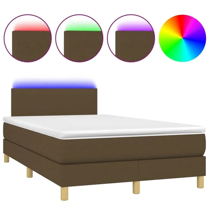 Cama box spring con colchón y LED tela marrón oscuro 120×200 cm Diseño plano