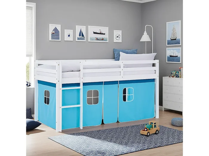 Cama Cabaña 90×200 cm Azul Cama Alta para Niños