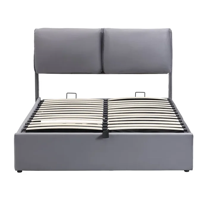Cama con almacenaje de terciopelo – 140×200 cm – con 3 cajones – Gris (sin colchón)