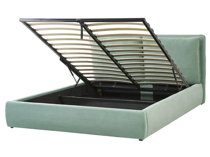 Cama con almacenaje Terciopelo BAJONNA 160 x 200 cm Verde menta