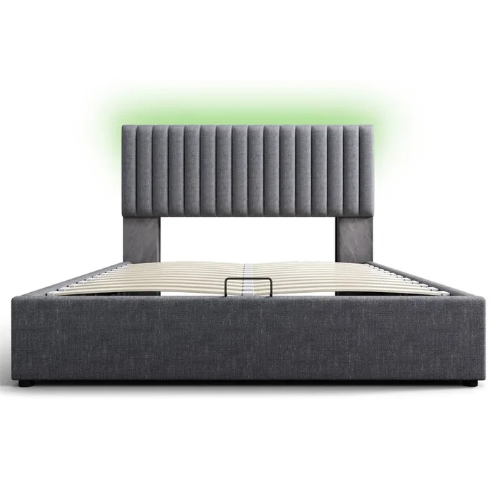 Cama con almacenamiento 140x200cm – LED, App-Control, USB Tipo C, cabecero ajustable – Gris