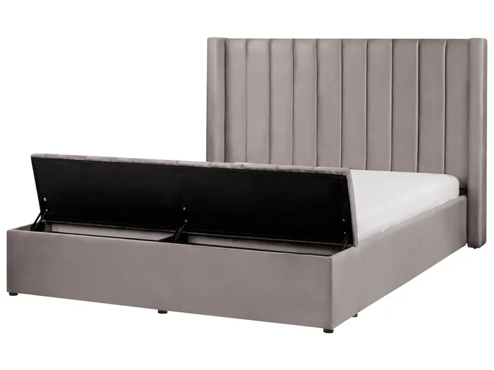 Cama con banco de almacenaje Terciopelo NOYERS 160 x 200 cm Gris