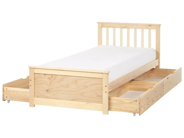 Cama con cajones Madera de pino OLENDON 90 x 200 cm Marrón claro