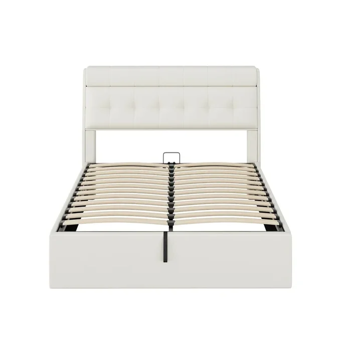 Cama con canapé 140×200 cm – en polipiel – cabecero con canapé – Blanco