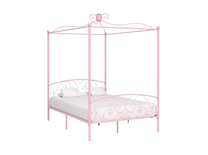 Cama con dosel – 140×200 cm metal rosa ES62217