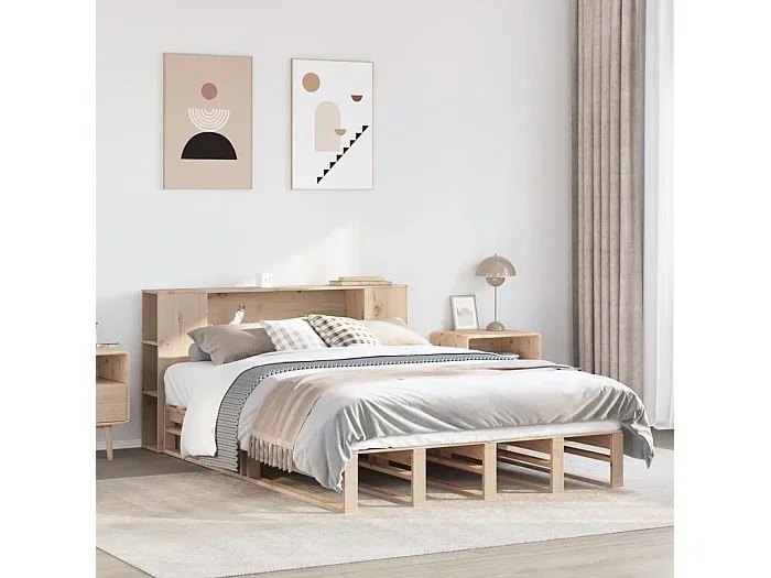 Cama con estantería sin colchón madera maciza 120×200 cm