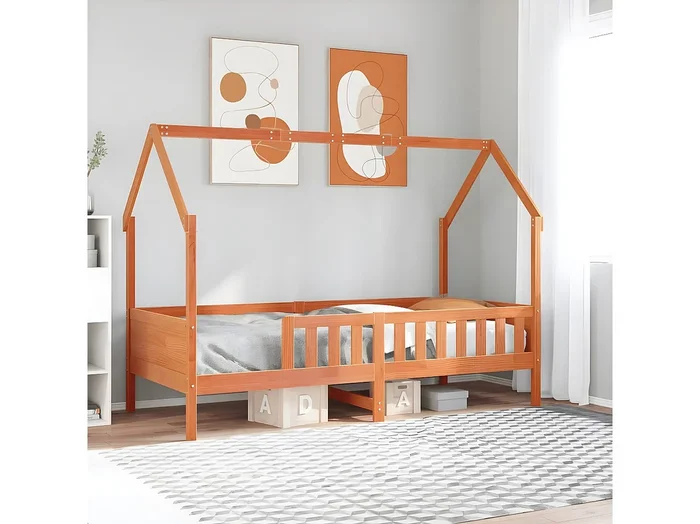 Cama con forma de casa de niños madera maciza marrón 90×190 cm
