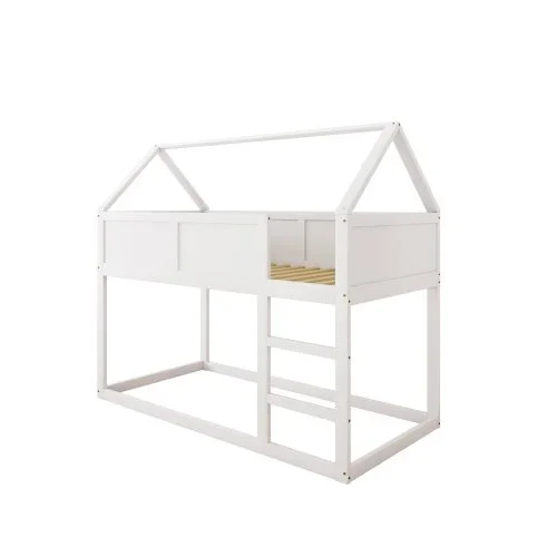 Cama de 90×200 cm, cama infantil, litera, cama individual, cama alta con escalera, estructura de madera maciza