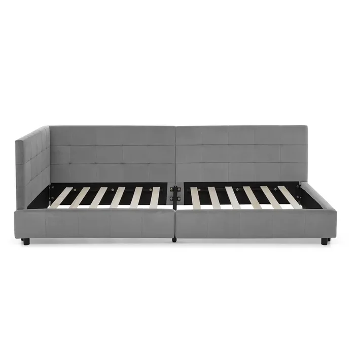 Cama individual 90×200 cm – Diseño de terciopelo amigable con la piel, cama infantil con respaldo alto – Gris oscuro