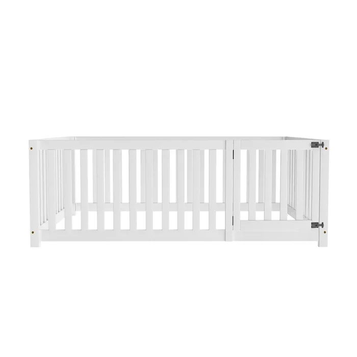 Cama infantil 140x200cm de madera maciza con barrera de seguridad – Blanco
