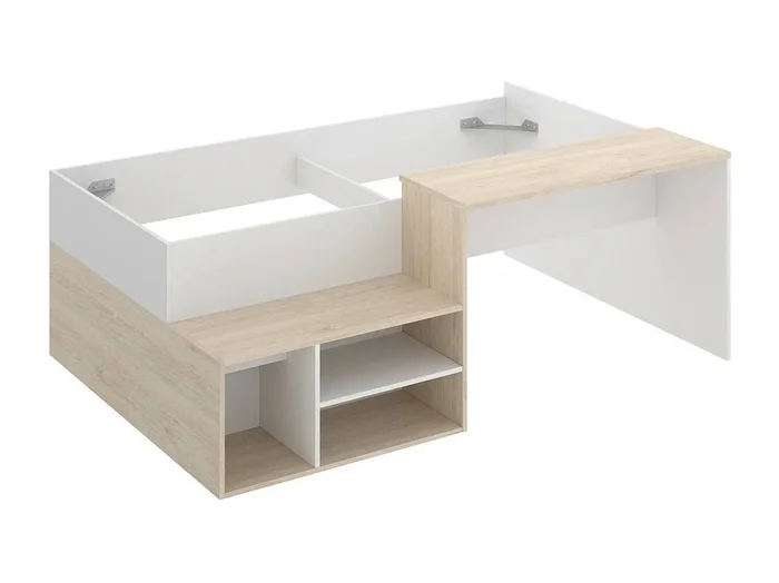 Cama infantil Cervino, Cama individual para dormitorio, Juego con escritorio y estantes, 195x134h73 cm, Blanco y Roble