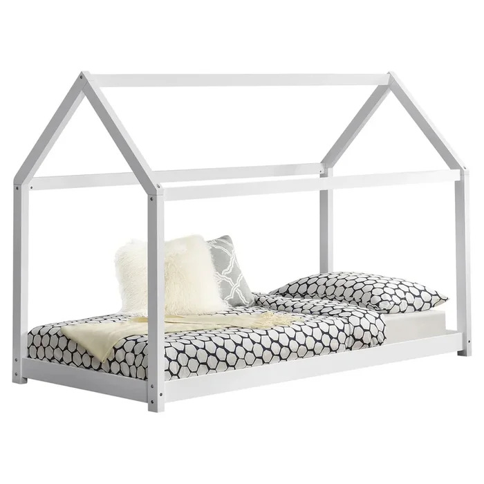 Cama infantil Netstal de madera pino Forma de casa – 80 x 160 cm – Blanco [en.casa]