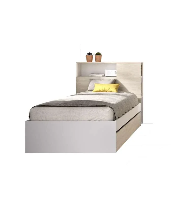 Cama juvenil con arrastre Tamesis para colchón de 90cm natural/blanco, 95cm(alto) 97.5cm(ancho) 218cm(largo)