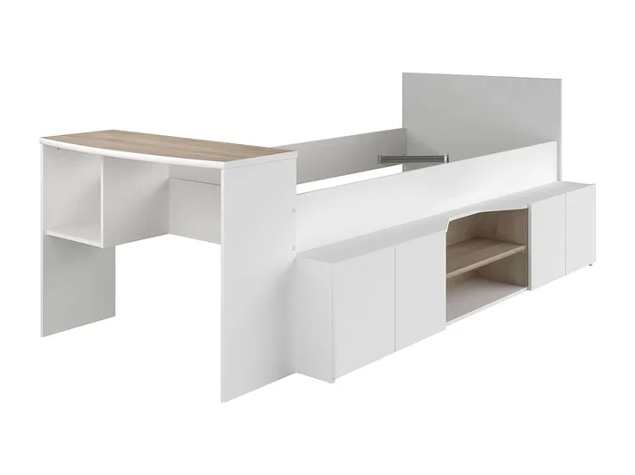 Cama Juvenil con Escritorio Porto en Roble Japonés y Blanco 90×200/190 cm