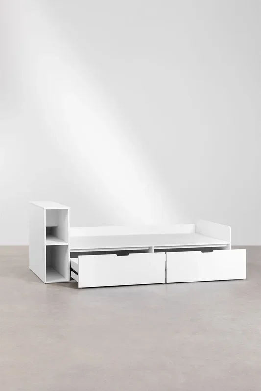Cama para Colchón de 90 cm con 2 Cajones y Almacenaje Janete Kids 90 x 190 cm Blanco – SKLUM