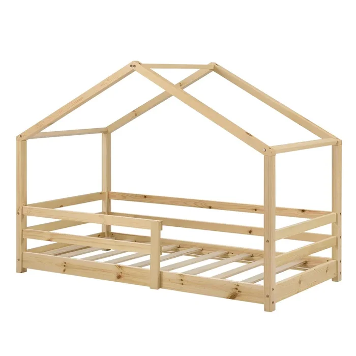 Cama para niños Knätten En diseño de Casa con Somier madera pino 70 x 140 cm Natural [en.casa]