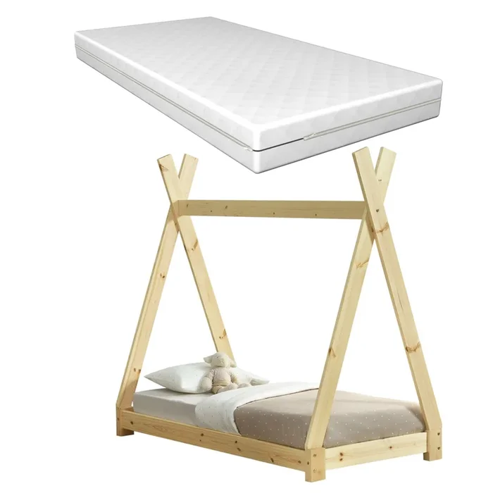 Cama para niños Onejda con colchón Pino natural y 70 x 140 cm [en.casa] [neu.haus]