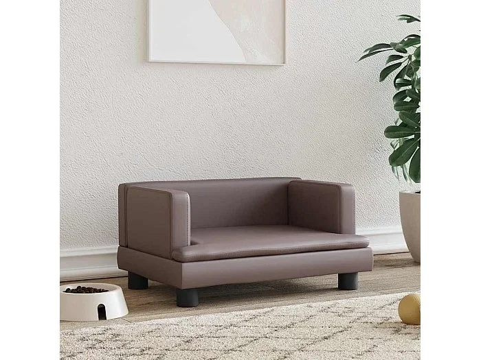 Cama para perros de cuero sintético marrón 60x40x30 cm