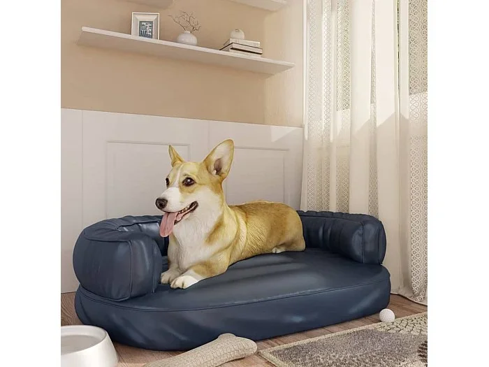 Cama para perros de espuma cuero sintético azul oscuro 88×65 cm