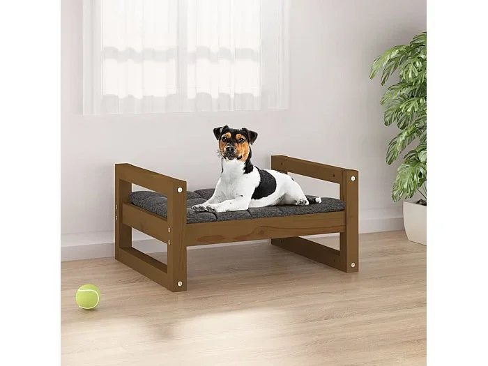Cama para perros madera maciza pino marrón miel 55,5×45,5×28 cm