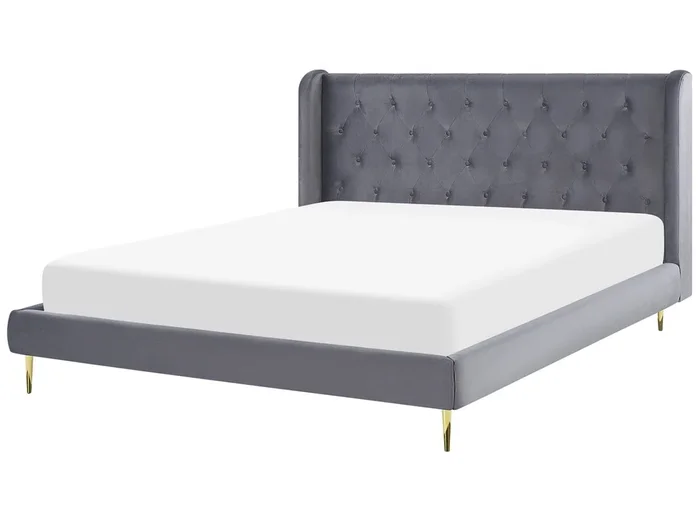Cama Terciopelo FORBACH 180 x 200 cm Gris