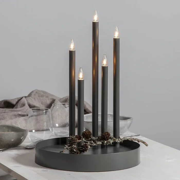 Candelabro Deco, 5 luces, gris niebla