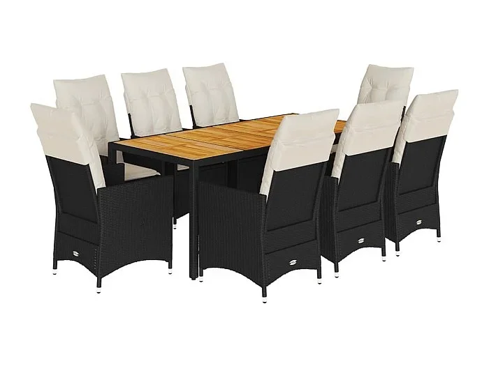Carlisle Set de comedor de jardín 9 pzas y cojines ratán sintético negro