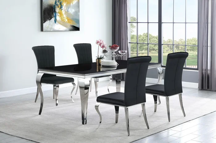 Carone Black/Chrome 5-Piece 81″ Rectangular Dining Set