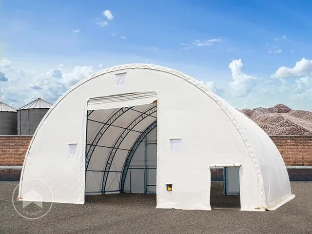 Carpa agrícola con estructura de entramada, 12,2m x 21m x 6,1m – espacio entre vigas 3m – PRIMEtex 2300 blanco
