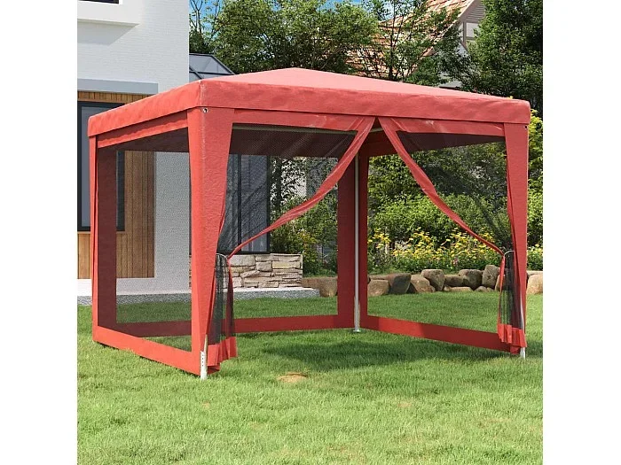 Carpa para fiestas con 4 paredes de malla HDPE rojo 3×3 m ES714904