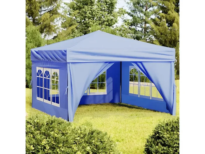 Carpa para fiestas plegable con paredes laterales azul 3×3 m ES494437