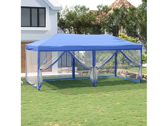 Carpa para fiestas plegable con paredes laterales azul 3×6 m ES527766