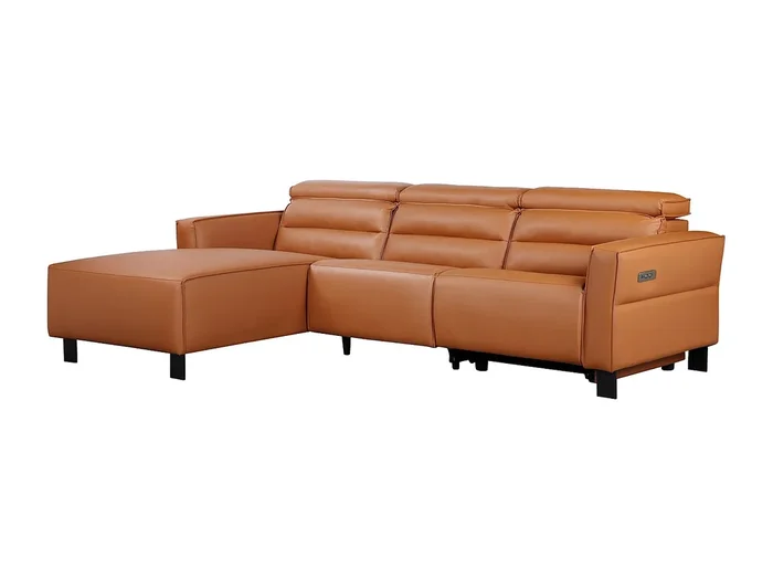 Carpari Sofá de 3 plazas con 1 sillón reclinable eléctrico en cueroPU coñac