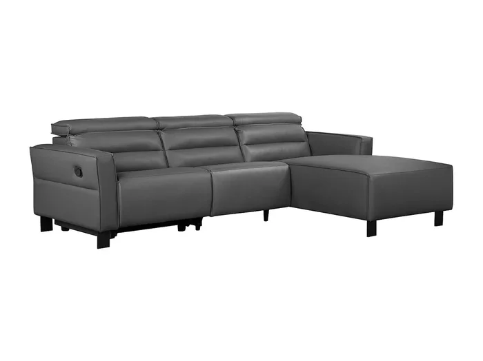 Carpari Sofá esquinero de 3 plazas con 1 sillón reclinable manual en pielPU gris