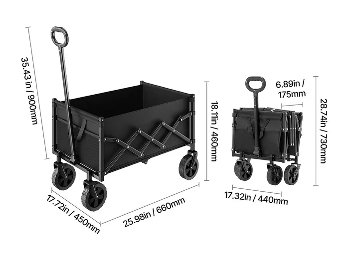 Carro Flexible SucceBuy Carro de Jardín Plegable de Alta Resistencia para Exteriores, 120 L, 102 kg, Negro