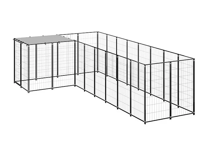 Caseta exterior para jaula, parque para animales y perros, 6,05 m², 110 cm, acero negro 02_0000548