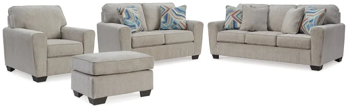 Cashton Sofa, Loveseat, Chair and Ottoman in Ice