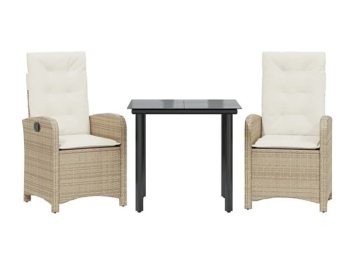 Castlefinn Set comedor de jardín 3 pzas con cojines ratán sintético beige